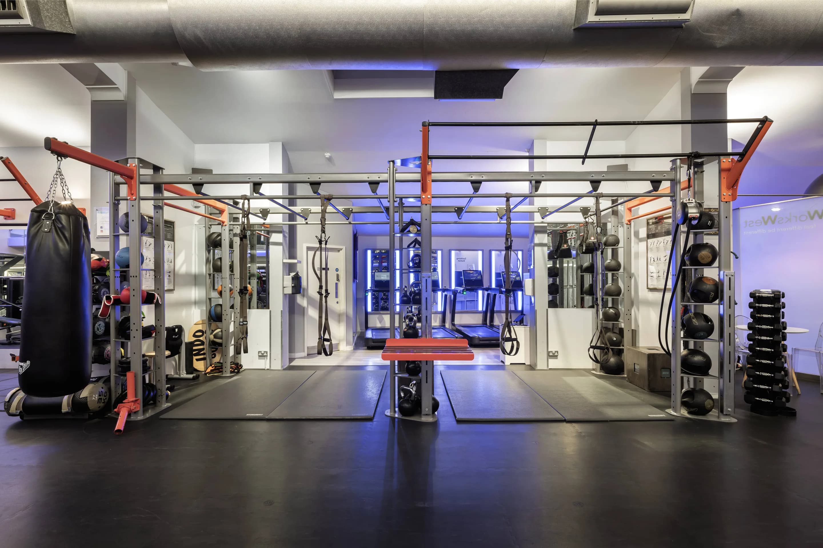 Fully equipped functional training rig at the Body Works West gym