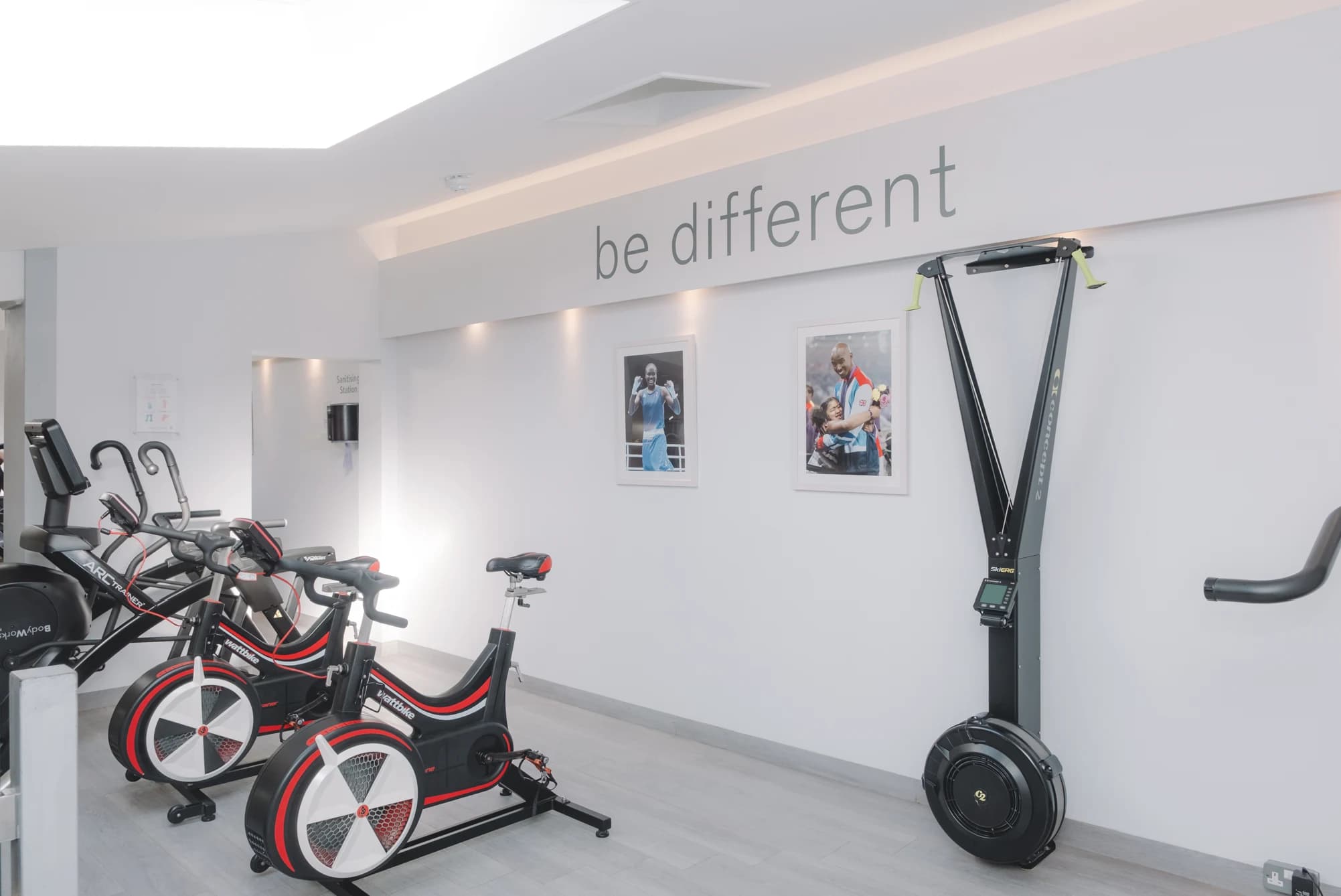 Cardio training area with exercise bikes and a SkiErg at Body Works West