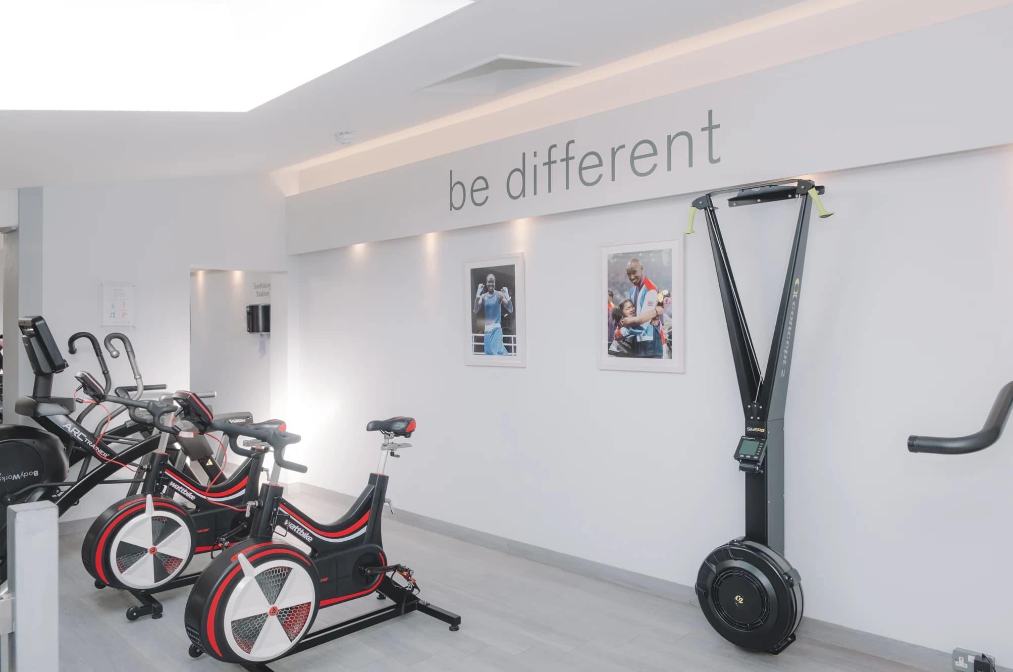 Cardio training area with exercise bikes and a SkiErg at Body Works West